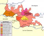 Obr. 1. Mapka apelací v rámci vinařské oblasti kolem města Bergerac v jihozápadní Francii. Převzato z http://fr.wikipedia.org/wiki/Vignoble_de_Bergerac.
