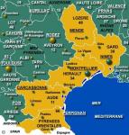 Mapa francouzské oblasti Languedoc-Roussillon.