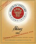  několika sehnaných etiket s logem Osička uvádím tuto. Jde o australský stát Victoria, město Graytown a odrůdu Shiraz (= Syrah). Víno bylo oceněno Zlatou medailí na Hobartově přehlídce vín v roce 1981 - tedy jako čerstvé, mladé víno.
