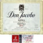 Etiketa Don Jacobo 2011 Denominación Rioja de Origen Calificada (DOCa) (Crianza) - Bodegas Corral S.A., Navarrete, Španělsko.