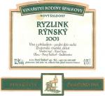 Etiketa Ryzlink rýnský 2003 pozdní sběr - Vinařství rodiny Špalkovy, Nový Šaldorf.