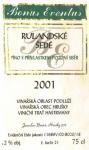 Popis: Etiketa Rulandské šedé 2001 pozdní sběr - Jaroslav Beneš Hrušky.