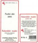 Etiketa Rulandské modré 2005 pozdní sběr - České vinařství Chrámce s.r.o.