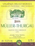 Etiketa Müller-Thurgau 2007 odrůdové jakostní (mladé víno) - Sklep Rybníky - Jaroslav Tichý.
