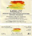 Etiketa Merlot 2005 pozdní sběr - Vinařství Vladimír Tetur Velké Bílovice.