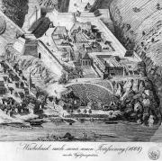 Vyšehrad - nová fortifikace z roku 1668 - litografie F.Zelinky z roku 1850